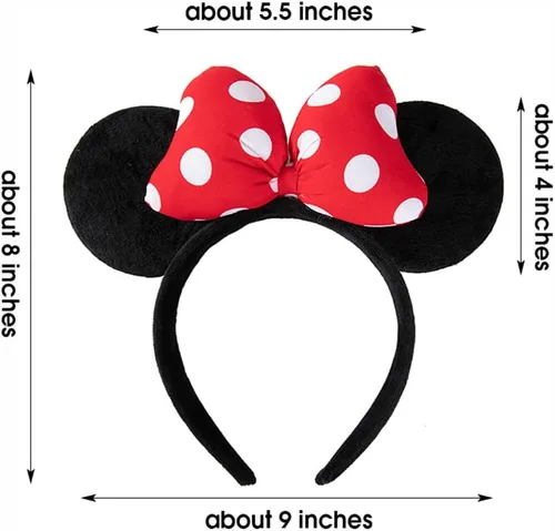Vista 3 de JIAHANG Diadema de terciopelo con orejas de ratón, lazo de algodón 3D con lunares, decoración de fiesta, disfraces, accesorios para el cabello
