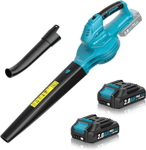 Vista 8 de SEYVUM Soplador de hojas, soplador inalámbrico de 20 V con batería de 2 x 2.0 Ah, soplador eléctrico de hojas para el cuidado del césped, soplador