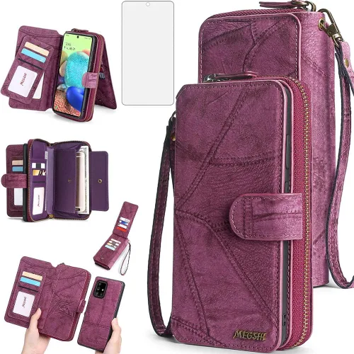 Vista 9 de Asuwish Funda de teléfono para Samsung Galaxy A71 5G con cremallera, funda desmontable con protector de pantalla y soporte de cuero para tarjetas