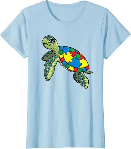 Vista 24 de Turtle Puzzle Pieces for Autism Awareness Kids Women Teacher T-Shirt Asphalt Grey