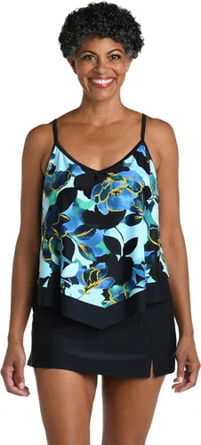 Vista 6 de Maxine of Hollywood Traje de baño tankini con cuello en V para mujer Negro/ Isla Verde