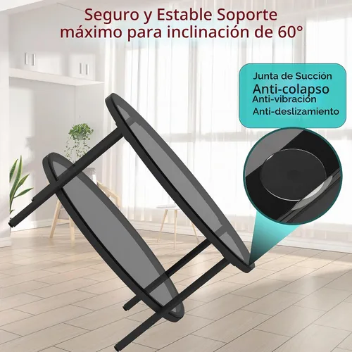 Vista 8 de Yusong Mesas de centro redondas de vidrio para sala de estar, mesa auxiliar circular de 2 niveles con almacenamiento, mesa central moderna de 26
