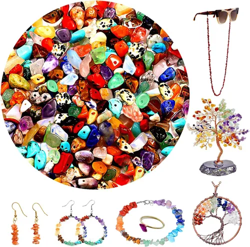 Vista 18 de Cuentas para hacer joyas, 900 cuentas sueltas de piedras preciosas de cristal natural, cuentas a granel de roca irregular con caja de plástico