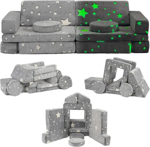 Vista 8 de Sofá modular para niños pequeños, muebles imaginativos para dormitorio, sofá infantil para jugar, dormir, niñas y niños pequeños, gris