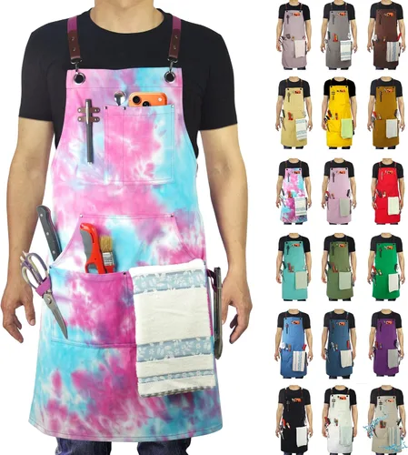 Vista 36 de Delantal de Cocina, Delantal de Trabajo, Lona, Múltiples Bolsillos, Jardinería, Pintura, BBQ, Artista, Carpintero, Tallas M a XXL, Ámbar