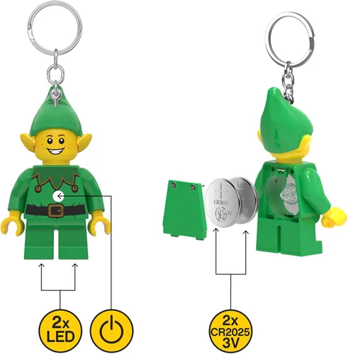 Vista 6 de LEGO Minifigure - Llavero de luz grande de 3 pulgadas de alto, elfo navideño (KE181H), regalo de vacaciones, relleno de calcetines