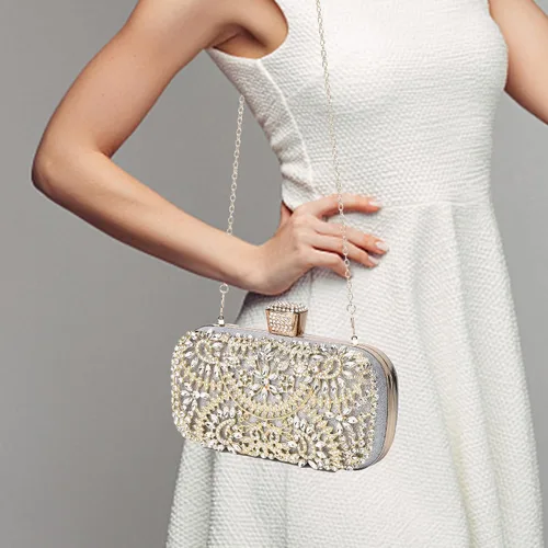 Vista 3 de fannos Bolso de mano dorado con diamantes de imitación bolso de mano dorado con diamantes de imitación bolso de mano dorado para mujeres y mujeres