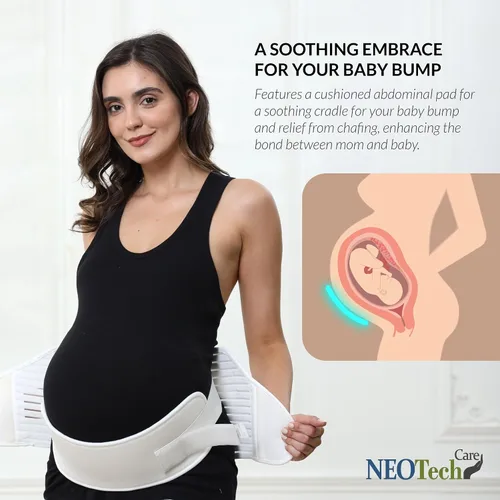 Vista 26 de NeoTech Care Cinturón de maternidad para embarazo, soporte para espalda, abdomen, cintura, pelvis (talla L, color marfil)