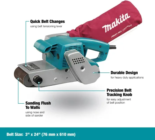 Vista 2 de MAKITA Lijadora de correa de 3 x 24 pulgadas, sin polvo, modelo 9924DB, azul