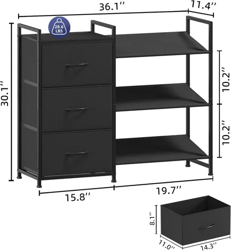 Vista 3 de Somdot Zapatero, organizador de zapatos de 3 niveles con 3 cajones, estante de almacenamiento de zapatos de metal para 6-9 pares de zapatos, Negro