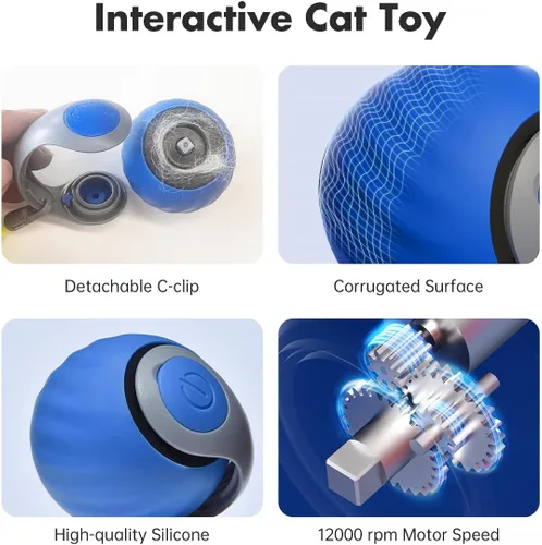 Vista 7 de Petgravity Speedy Sprint - Pelota de juguete para gatos, juguetes interactivos mejorados para gatos de interior, 2 velocidades, pelota móvil Azul