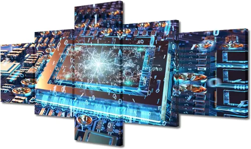 Vista 32 de TUMOVO Arte de pared para oficina C, almacenamiento, imágenes, impresión en lienzo, placa de circuito, tecnología de decoración del hogar, arte
