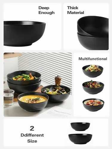 Vista 3 de Kanwone Tazones grandes para servir, 55 onzas, cuencos de cerámica para ensalada, pasta, tazones de sopa de porcelana, juego de 2, platos