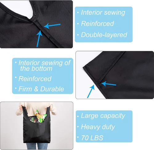 Vista 5 de Bolsas grandes reutilizables para compras, lavables, plegables, paquete de 6 bolsas de comestibles, resistentes, ligeras, plegables, bolsas