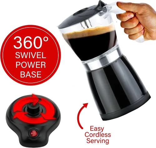 Vista 3 de Brentwood TS-119BK Máquina eléctrica inalámbrica de 550 vatios para café expreso, 6 porciones (negro)