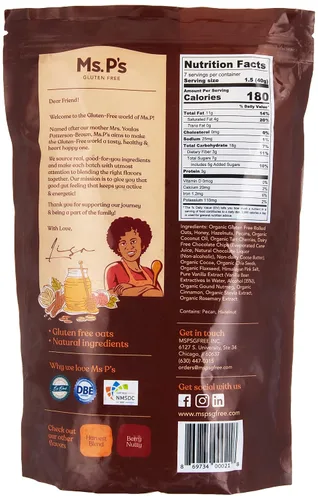 Vista 2 de MsPsGFree Granola - Chocolate Avellana Pecan, 10oz, 9.98 oz, rica en fibra, alta proteína, avena orgánica sin gluten, cerezas ácidas orgánicas, nuez
