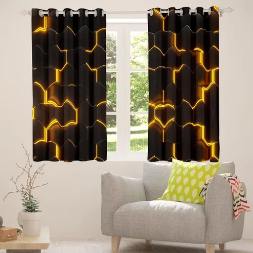 Vista 14 de Feelyou - Cortinas de ventana en forma de panal, tema geométrico hexagonal con luces de neón verdes, para chicos adolescentes y hombres, elegante