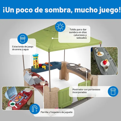 Vista 3 de Step2 Patio de Juegos Todo Alrededor con Toldo – Casa de juegos al aire libre sombreada para niños con características realistas e interactivas