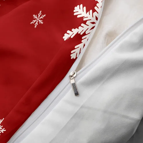Vista 6 de Juego de ropa de cama de Navidad con funda de edredón de copos de nieve, color blanco y rojo, con estampado navideño, juego de ropa de cama festiva
