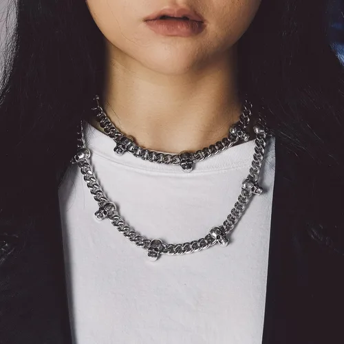 Vista 3 de Bandmax Barbed Wire Cuban Necklace for Women Men Stainless SteelBlack Gothic Thorns Skull Choker Necklace Bracelet Punk Jewelry -Gift Packed