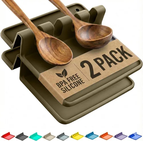 Vista 12 de Paquete de 2 cucharas de silicona naranja para estufa, soporte para cuchara para estufa Terracota quemada