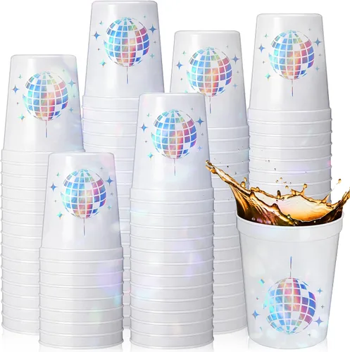 Vista 8 de Tioncy 50 vasos de plástico de 16 onzas para fiesta de discoteca para despedida de soltera, vasos reutilizables a granel de los años 70, 80, 90