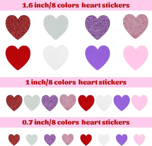 Vista 4 de Hifunwu Manualidades del día de San Valentín con 100 tapetes de corazón, 20 corazones de espuma, 2 bolsas de calcomanías de corazón de espuma y 1