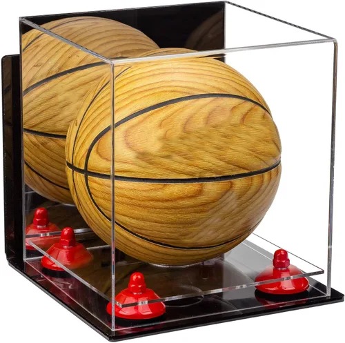 Vista 84 de Better Display Cases Mini acrílico - Miniatura (no tamaño completo) Baloncesto vitrina con elevadores negros y espejo (A015-BR)