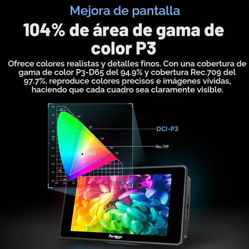 Vista 3 de Portkeys LH5P III Monitor de cámara 5.7 "2200nit LH5PIII Monitor de campo Touch Focus Tracking Frame Log Stops 104% P3 Gamut 10-Bit 4K60P HDMI