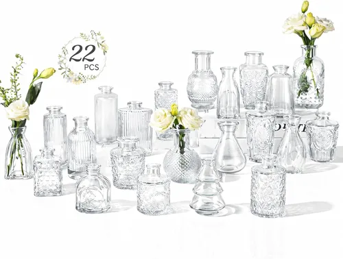 Vista 11 de RUCKAE Juego de 12 jarrones pequeños transparentes para brotes a granel, jarrones de vidrio para mini flores para centros de mesa, decoraciones