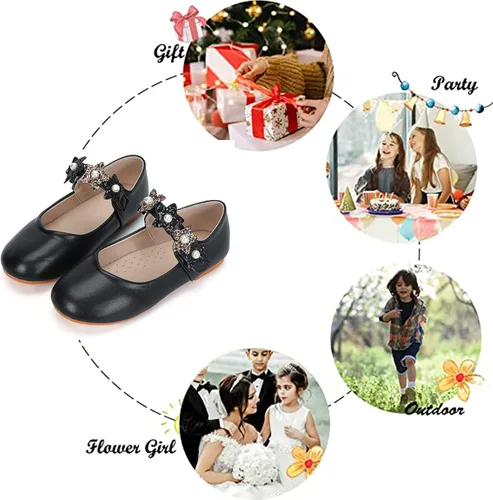 Vista 5 de Zapatos de vestir para niñas, zapatos de princesa con purpurina, zapatos de ballet brillantes para boda, fiesta de boda, tacón bajo con lazo