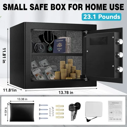Vista 6 de Caja fuerte de 1.6 pies cúbicos, caja fuerte para el hogar con bolsa impermeable ignífuga, caja de seguridad antirrobo con teclado digital, sistema