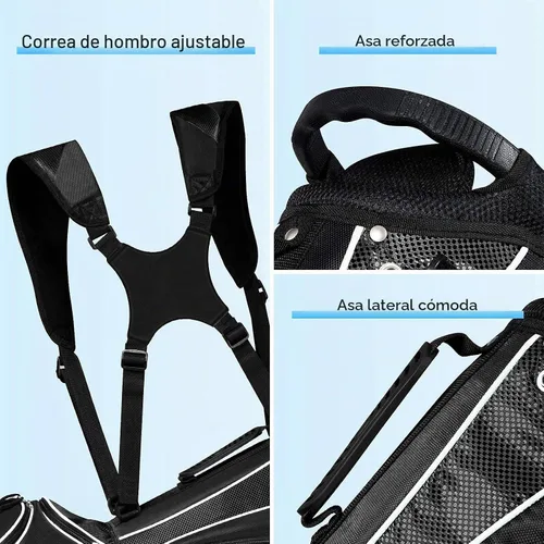 Vista 5 de Mayjooy Golf Stand Bag, Portable Carry Golf Bag w/Ergonomic Dual Straps & 6 Way Top Divider, Lightweight Carry Organizer Pocket w/Umbrella Ring Negro