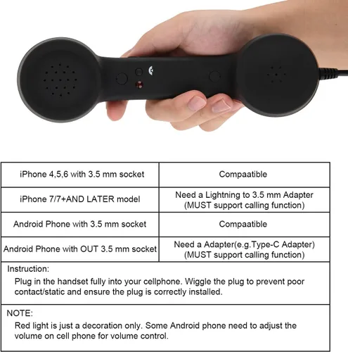 Vista 5 de Cosmos Auricular retro receptor de teléfono celular micrófono micrófono altavoz para teléfono inteligente teléfono móvil con enchufe de 0.138 in