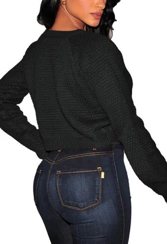 Vista 3 de AOHITE Suéter de punto de manga larga con cuello redondo para mujer