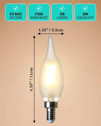 Vista 3 de AMDTU Bombilla LED E12 para candelabro de 25 W, lámpara esmerilada 2W = 20w 2700k blanco suave