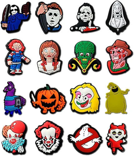 Vista 8 de hunanzhongyi Lote de 50 dijes para zapatos de película de terror dijes para zapatos de Halloween para adolescentes niños niñas hombres y mujeres