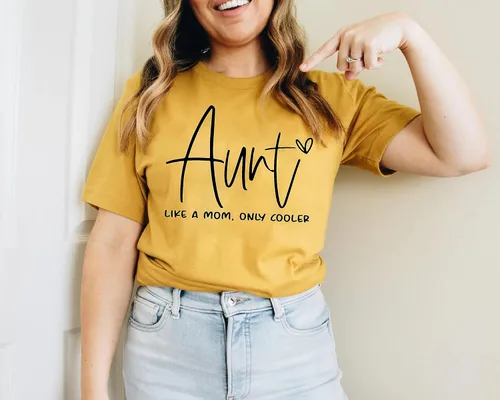 Vista 6 de Auntie Shirt, Like A Mom Only Cooler Shirt, Baby Announcement for Aunt, Funny Aunt Shirt