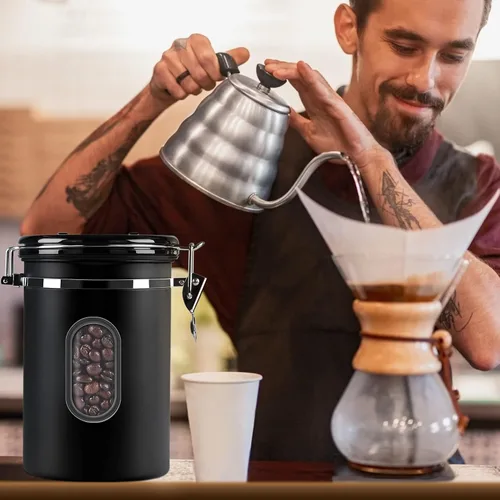 Vista 8 de Recipiente de café hermético de 50.7 fl oz con rastreador de fecha y ventana transparente, almacenamiento de granos de café de 18 onzas fluidas