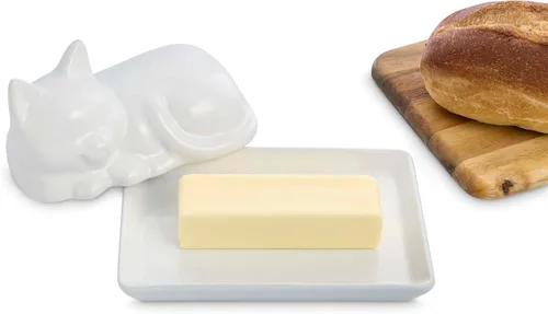 Vista 4 de HIC Kitchen Mantequillera para gatos con tapa, porcelana fina