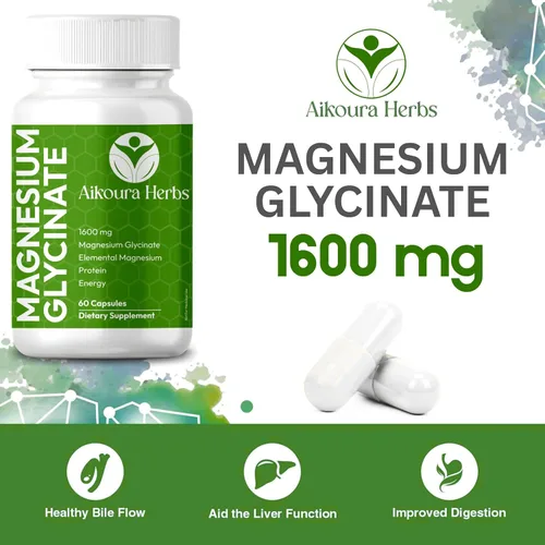 Vista 3 de Glicinato de magnesio 1600 mg por porción de alta absorción, puro y potente - 60 cápsulas