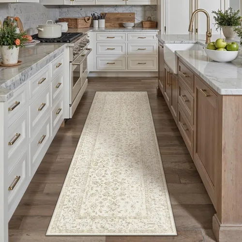 Vista 122 de PureCozy Alfombra de área beige de 2 x 3 pulgadas, lavable, vintage, pequeña, para entrada, cocina, suave, retro, floral, de pelo bajo, tapete