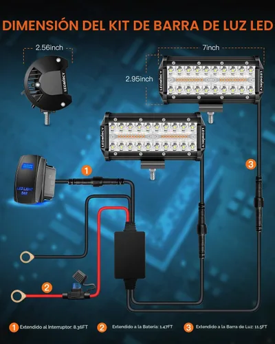 Vista 6 de LEDMIRCY Kit de barra de luz LED de 7 pulgadas con interruptor basculante, 6 modos, barra de luz blanca ámbar para todo terreno con función