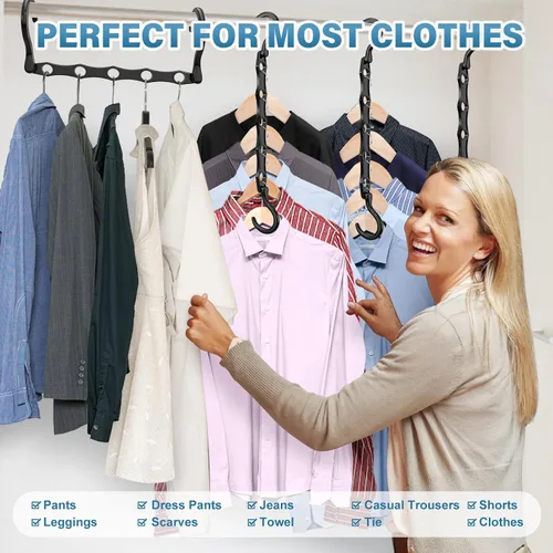 Vista 5 de Paquete de 10 perchas mágicas de plástico que ahorran espacio, organizador de perchas para camisas que ahorran espacio, múltiples perchas para ropa