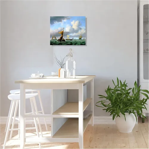 Vista 3 de A&T ARTWORK A Brisk Breeze por Willem van de velde Reproducciones de pintura de velero, impresiones en lienzo giclée para decoración del hogar, 20 x