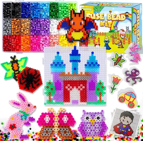 Vista 7 de Goody King Juego de Cuentas de Fusión con Plancha - Kit de Cuentas de Fusión para Manualidades Infantiles con Tablero de Clavijas y Cuentas Pony