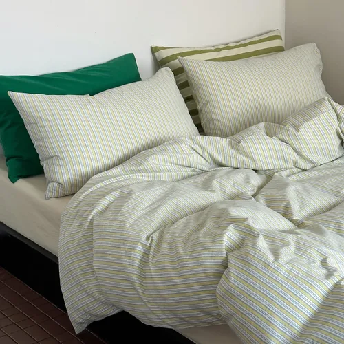 Vista 166 de mixinni Juego de funda de edredón vintage a rayas, tamaño twin, juego de ropa de cama de 3 piezas, 100% algodón lavado, suave y transpirable, funda