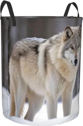 Vista 2 de wolf in the snow print Circular Hamper Waterproof Storage Bin Organizer Basket Laundry Hamper With Handles For Clothes Toys Small