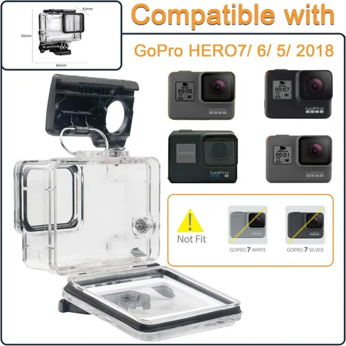 Vista 2 de Carcasa impermeable para GoPro Hero 5 6 7 Negro, carcasa protectora de buceo subacuático con soporte para Go Pro Hero5 6 Hero7 Kit de accesorios