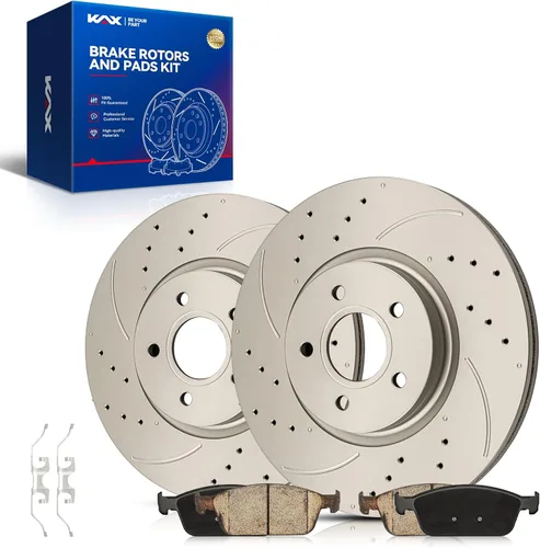 Vista 54 de Kit de freno delantero KAX, rotores de freno ranurados y con hendiduras, pastillas de freno cerámicas Compatible con Honda Accord 1990 1991 1992